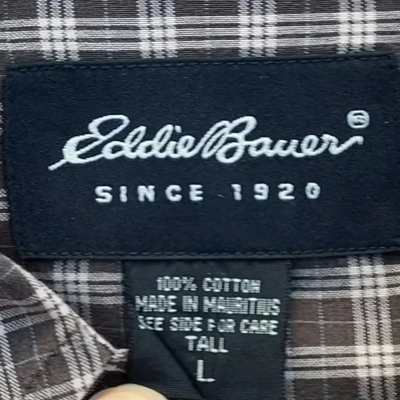 Eddie Bauer Men's Brown Plaid 100% Cotton Long Sleeve Shirt Sz Large - Picture 8 of 10
